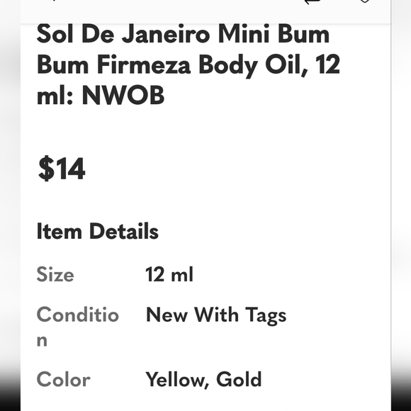 Sol de Janeiro Bum Bum Firmeza Body Firming Oil 12ml NWOB - Picture 2 of 3